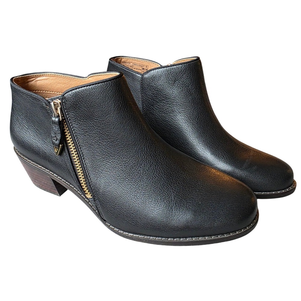 Vionic Jolene Comfort Ankle Booties Boots Black Leather Women Size 7.5